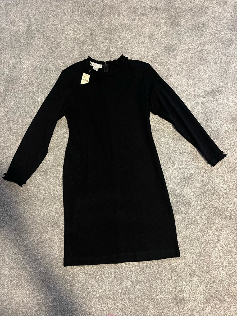 Petite Sophisticate Black Long Sleeve Ruffle-Neck Dress